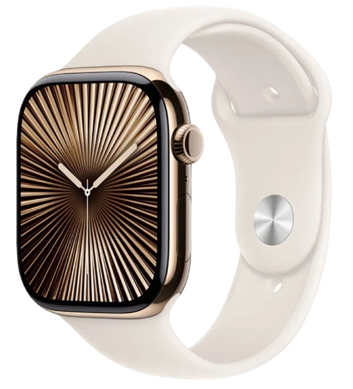 умные часы apple watch s10 42 mm gold titanium case starlight sport band s/m (mx063)
