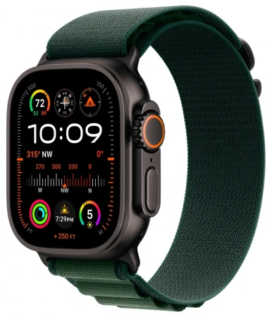 умные часы apple watch ultra 2 (2024) 49 black titanium case with l dark green alpine loop